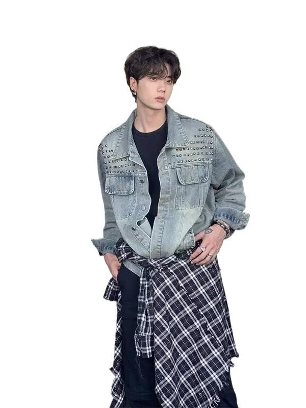 Unisex Rivet Denim Jacket - Trendy Spring/Autumn Design for Couples