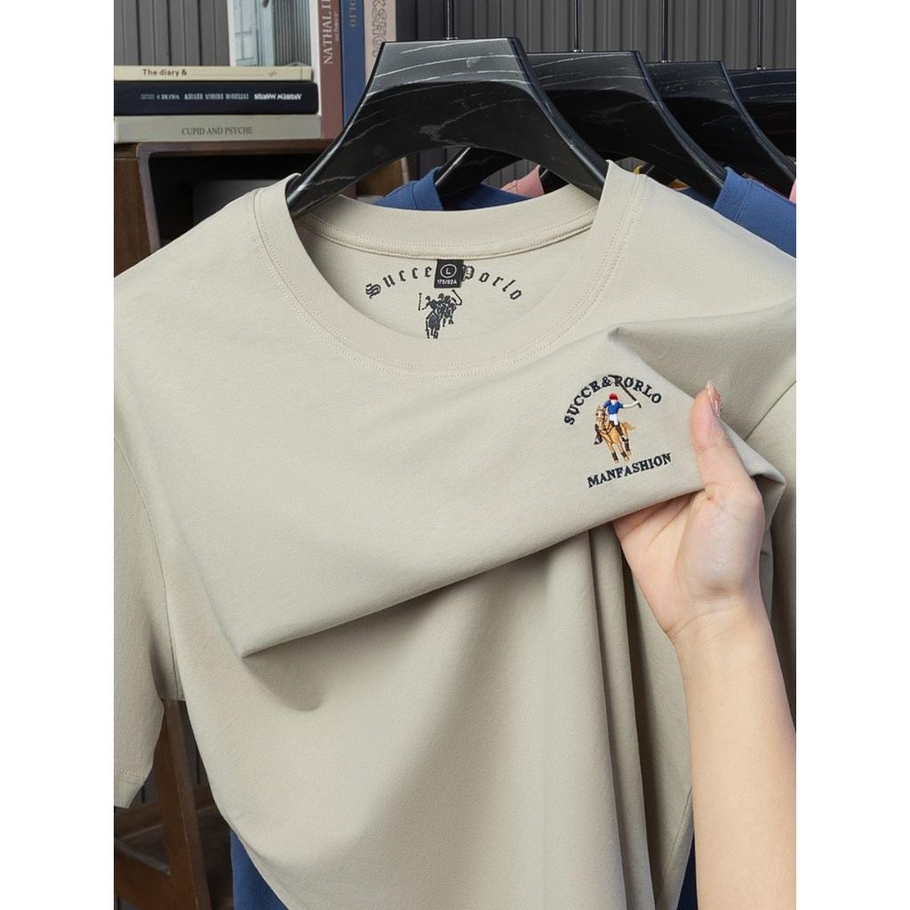 STORN Pure Cotton Business Casual Short Sleeve Crew Neck T Shirt Embroidery Paul Style T Shirt