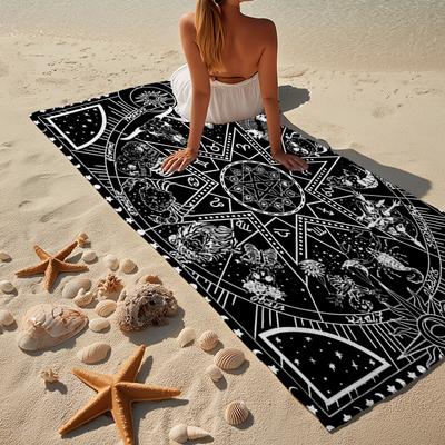 Serviette de plage Mandala Symboles Astrologiques, Microfibre Super Douce, Cadeau pour Elle/Lui, Anniversaire, pour Piscine, Plage, Voyage, Décoration Intérieure Cadeaux pour Fans