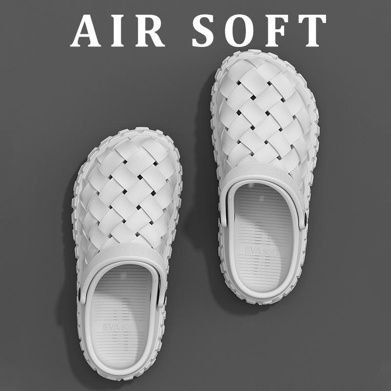 Men Eva Clogs Summertime Woven Design Lightweight Cushioned Sole Non Slip Garden Shoes Breathable Slip On Daily Outside Beach Sandal Shoes