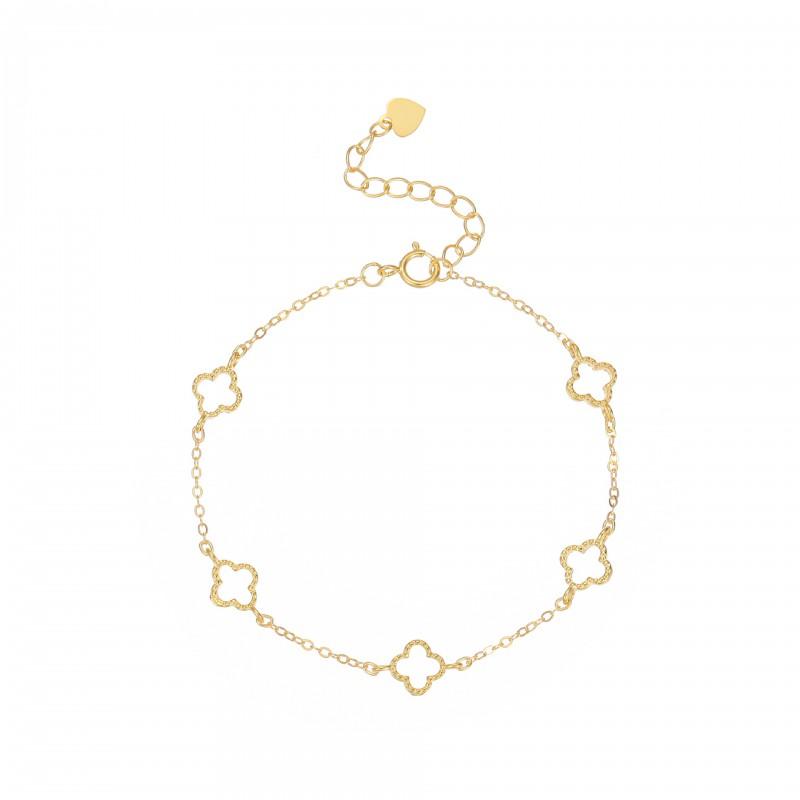 Sterling Hollow Four Leaf Clover Charm Bracelet Women 18K Gold Plated Minimalist Stackable Jewelry