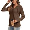 Women's Fashion Long Sleeve Drawstring Hooded Button V-neck Casual Hooded Sweatshirt Top
