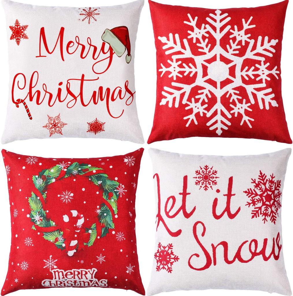 4pcs Christmas Cushion Cover Red Green Grey Snowflake Dwarf Durable Cover 2025 New for Home Ornament Xmas New Year Decoration