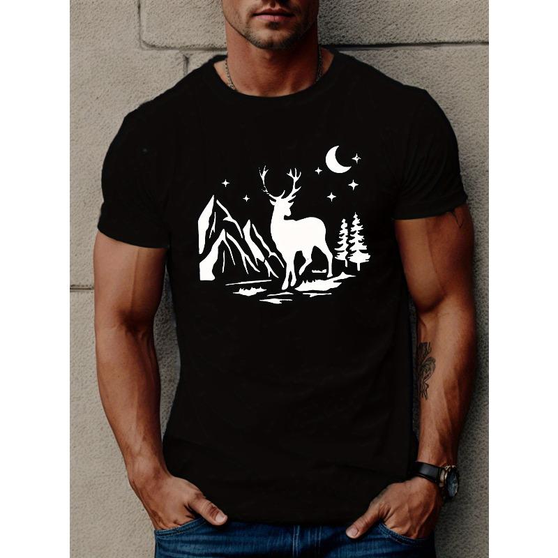 

Mountain Elk Men s Short Sleeve T-shirt Summer Round Neck T-shirt Top,Suitable for Outdoor Activities 4XL чорний