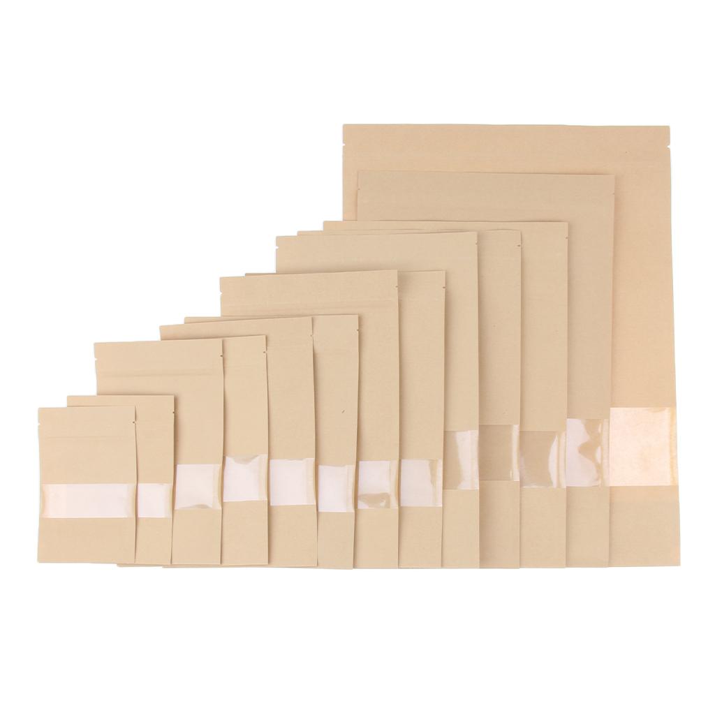 50x Pungă de hârtie kraft, autoetanșă, cu fermoar, pentru alimente, cu fereastră