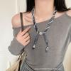 Cashew Flower Wrapped Pearl Silk Scarf Neck Necklace Female Art Student Unique Beautiful Neck Accessories Long Sweater Chain