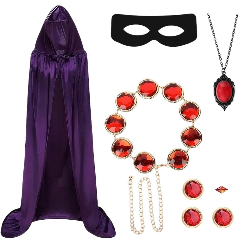 

Hooded Cape Long Cloak With Hood Halloween Robe With Waist Chain Retro Pendant Black Masque For Festival Celebration Masquerade фіолетовий