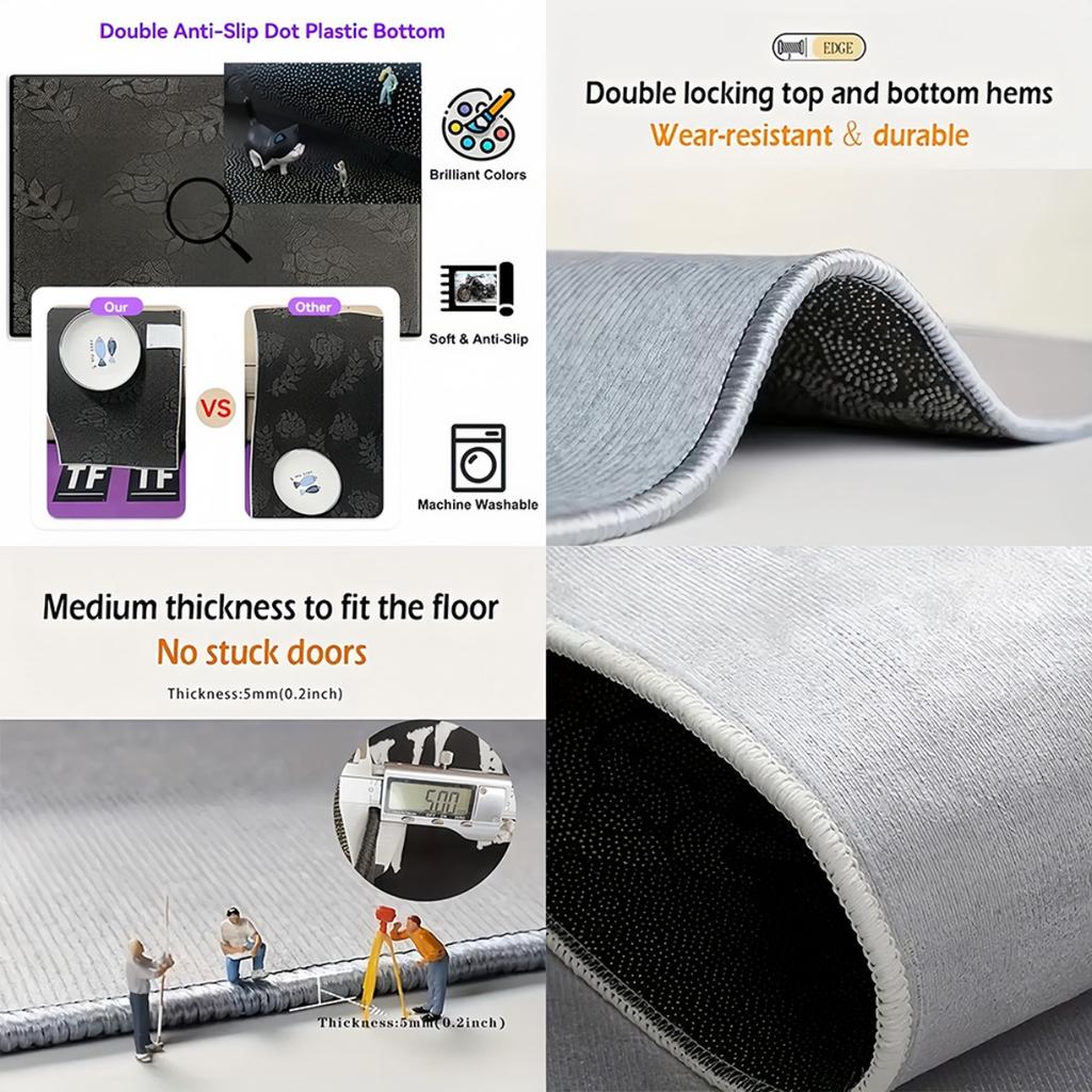 800g/m² Black Motorcycle HD Printed Carpet, Kitchen Rugs, Yoga Mat, Non-Slip Bathroom Mats, Absorbent Washable Polyester Rug for Bathroom, L