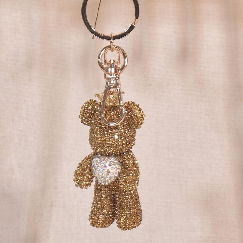 High Quality Rhinestone Animal Keychain Leather Strap Care Bear Pendant Fancy Rhinestone Bear Animal Keychain Bag Pendant