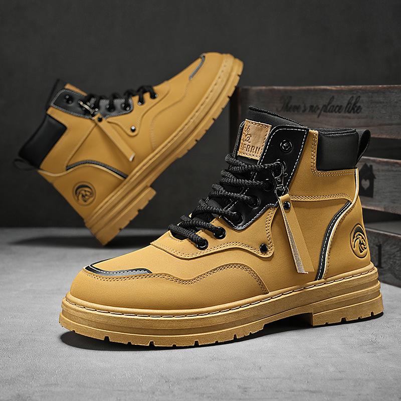 

2025 autumn and winter thick-soled heightening Martin boots men s casual trendy boots locomotive boots work work high-top men s shoes 44