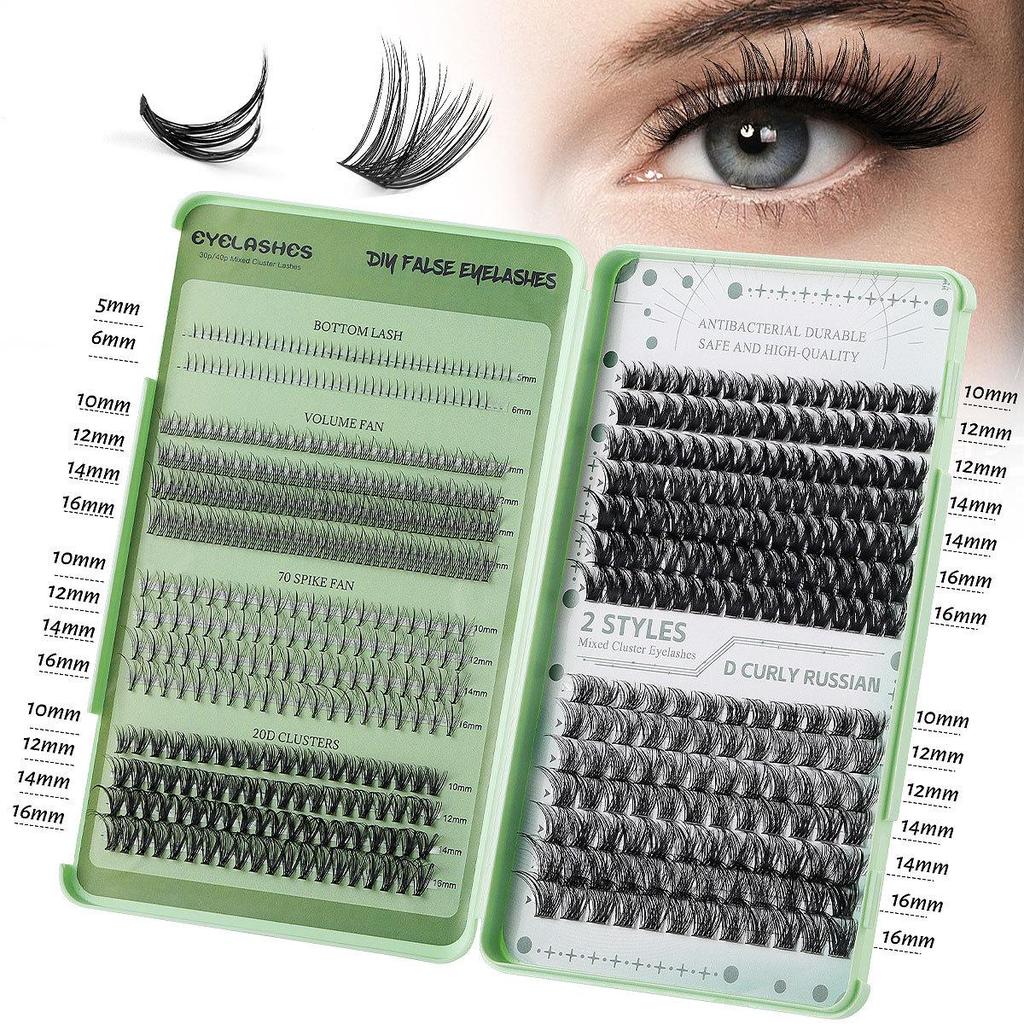 Large Capacity DIY Eyelash Extension Set: Natural Thick D Curl Segmented Self-Grafting Single Cluster Blossom Lashes