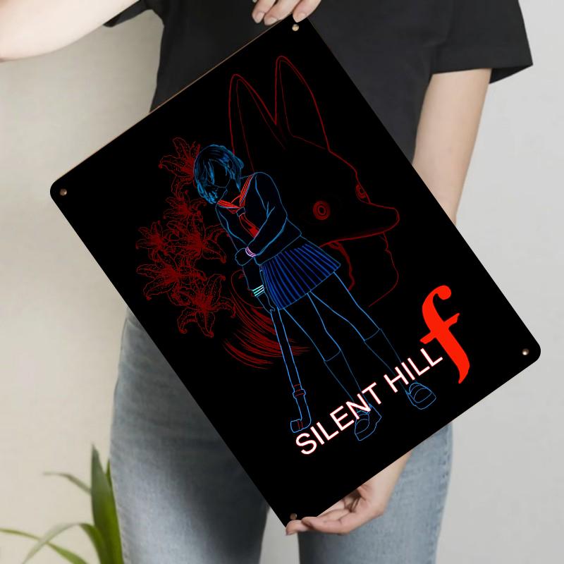 

Silent Hill f Neon Style Anime Girl Metal Wall Art Japanese Horror Game Decor for Home Room 7.9x11.8In(20x30cm)