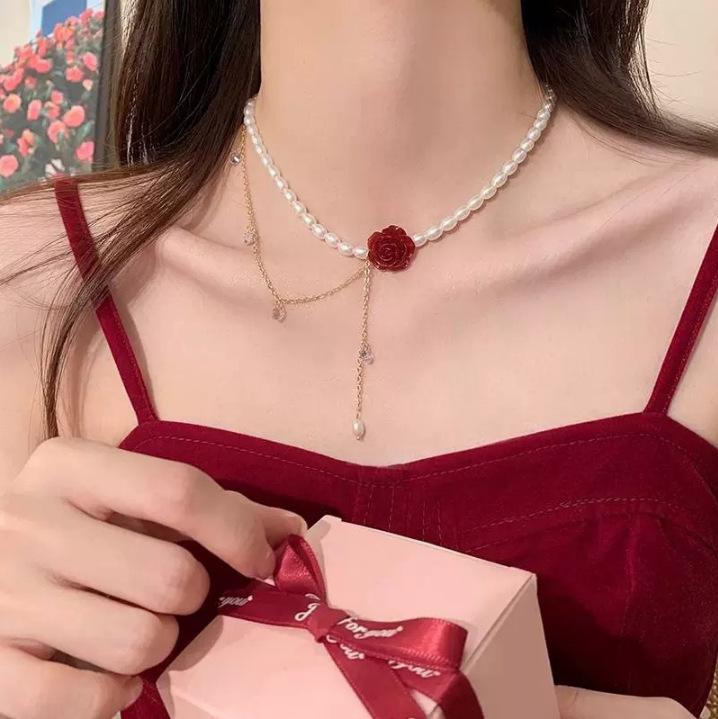 Gentle~ Mermaid Tears Pearl Necklace Female Tide Niche Light Luxury High Design Love Clavicle Chain