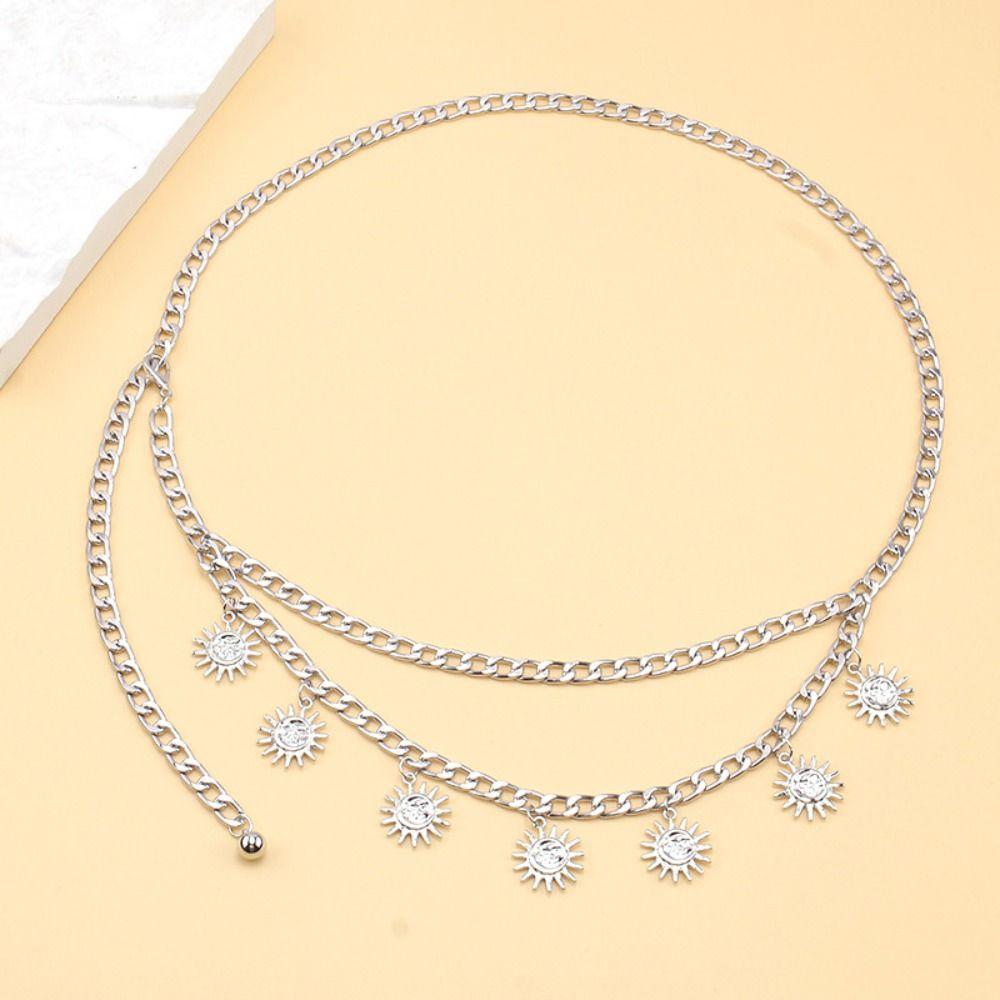 Punk Double-deck Chain Belt Vintage Alloy Waistband Fashion Dress Cummerbands  For Women