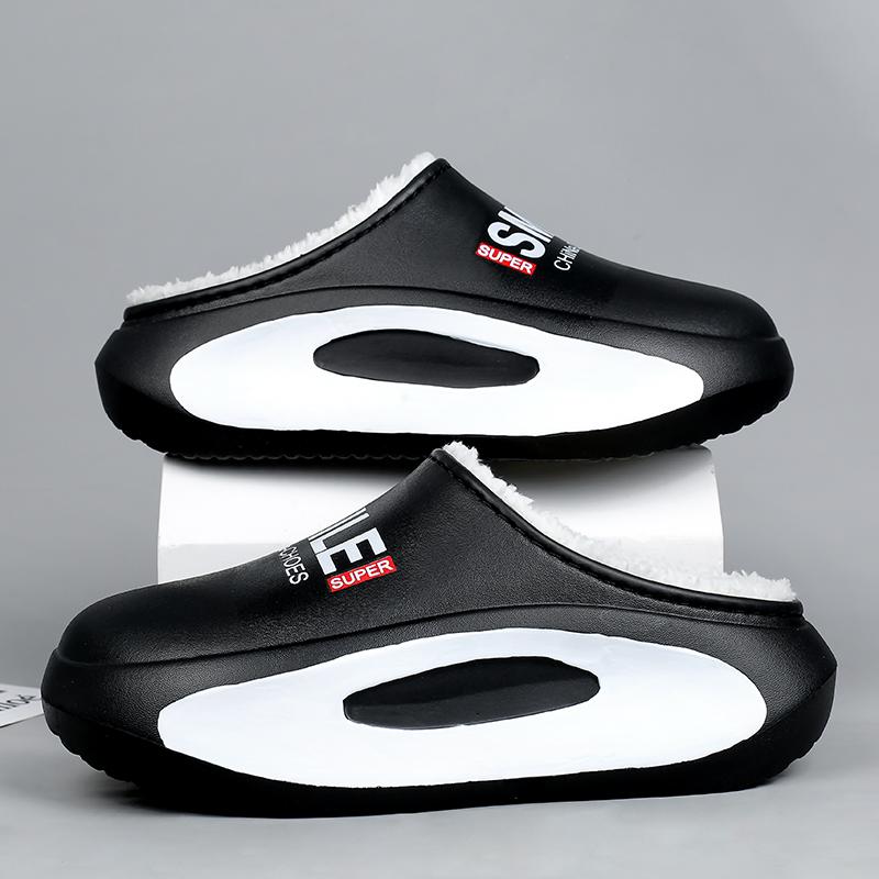 

Winter Men Warm Slippers Cotton Slippers Outdoor Indoor Warm Shoes Waterproof Men Couple Comfortable Home Bedroom Plush Slippers 38-39
