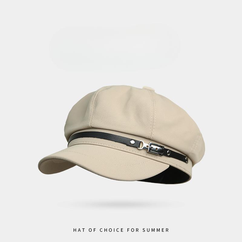 British Style Belt Buckle Beret Spring and Autumn Versatile Hat for Women Korean Casual Navy Hat Showing Face Little Painter Hat