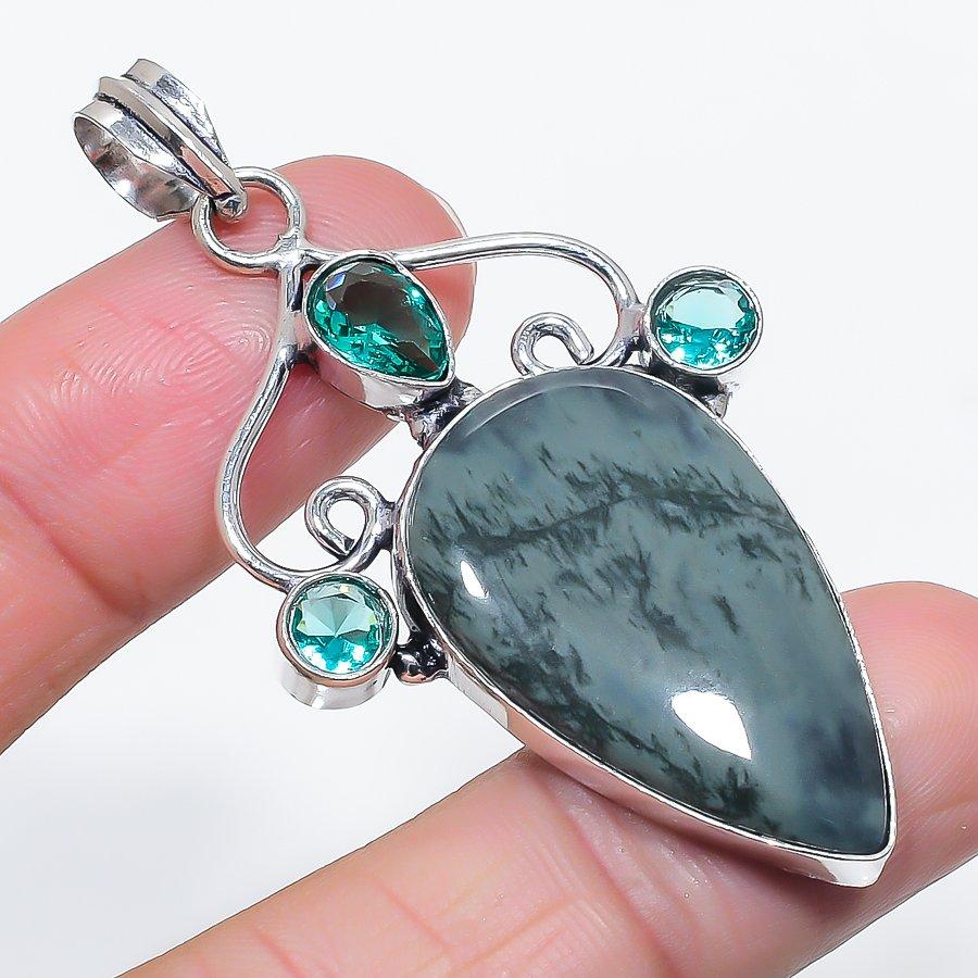 

Натуральный Камбаба Яшма, Топаз 925 Стерлинговое Серебро Ювелирный Кулон 2,48 t4m36