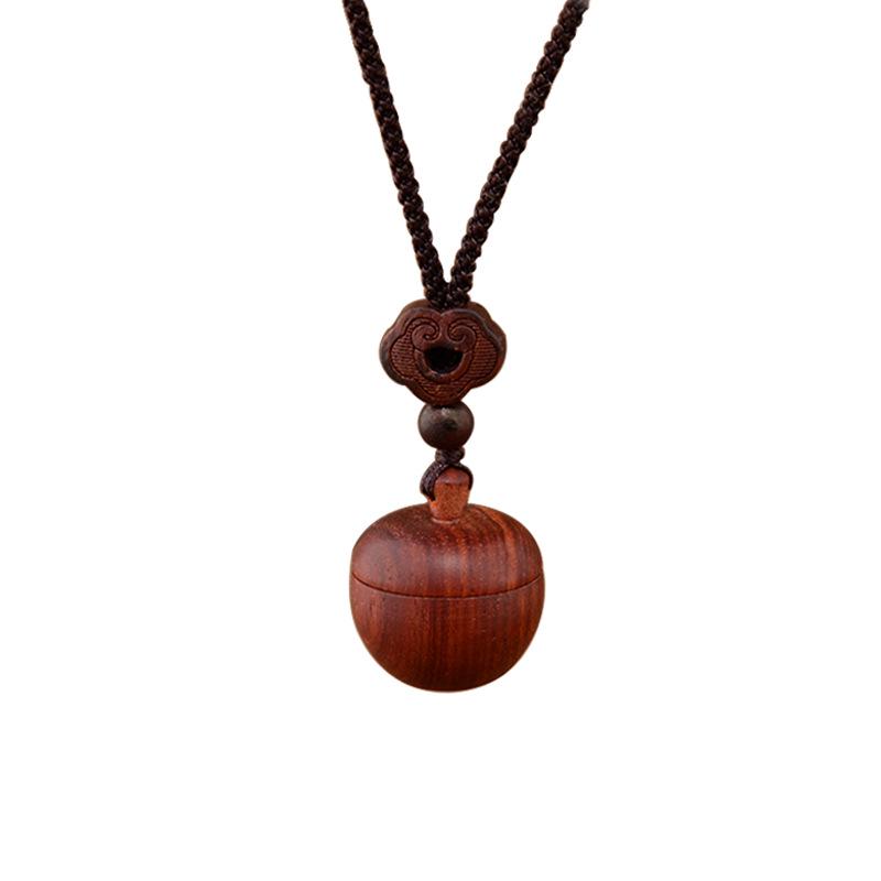 Ethnic Sandalwood Apple Pendant Necklace, Long Wooden Accessory for Women & Men, Openable Sweater Chain