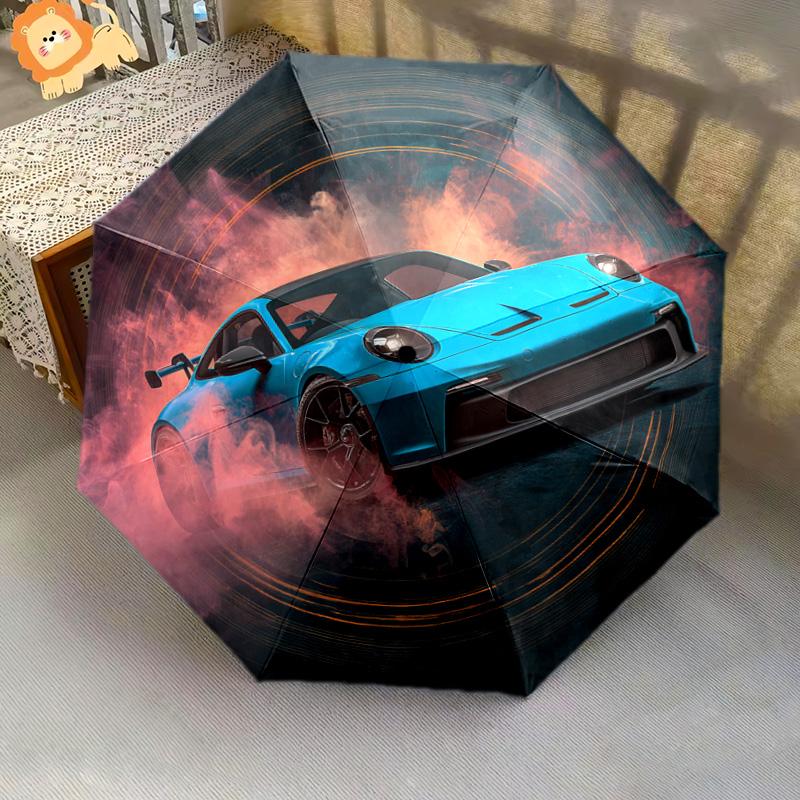 1 PC Automatic Folding Umbrella - Blue Car Pattern, Portable & Foldable Design with 8 Ribs, Christmas Birthday Gifts