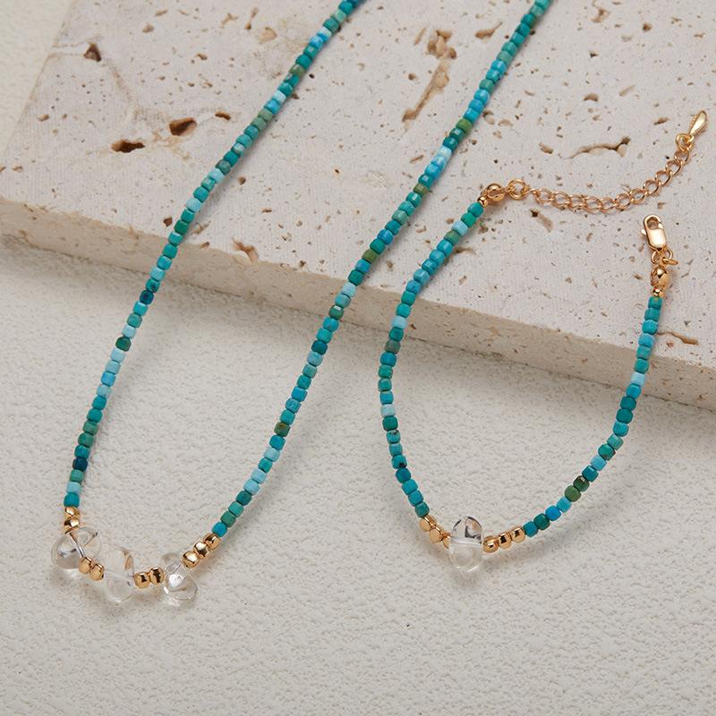 Original Design S925 Sterling Silver Natural Turquoise White Crystal Bracelet Women'S Light Luxury Premium Sense Beaded Xiaohongshu