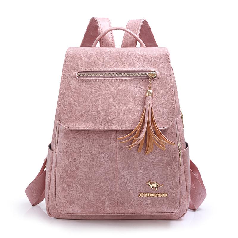 Women's Tassel Backpack Large Capacity Soft Leather Travel Backpack Student School Bag
