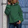 Thick Hoodie Fall Winter Women Pure Color Loose Long Sleeves Elastic Relaxed Fit Pullover Cuff Warm Sport Top Casual Style Street Wear Autumn