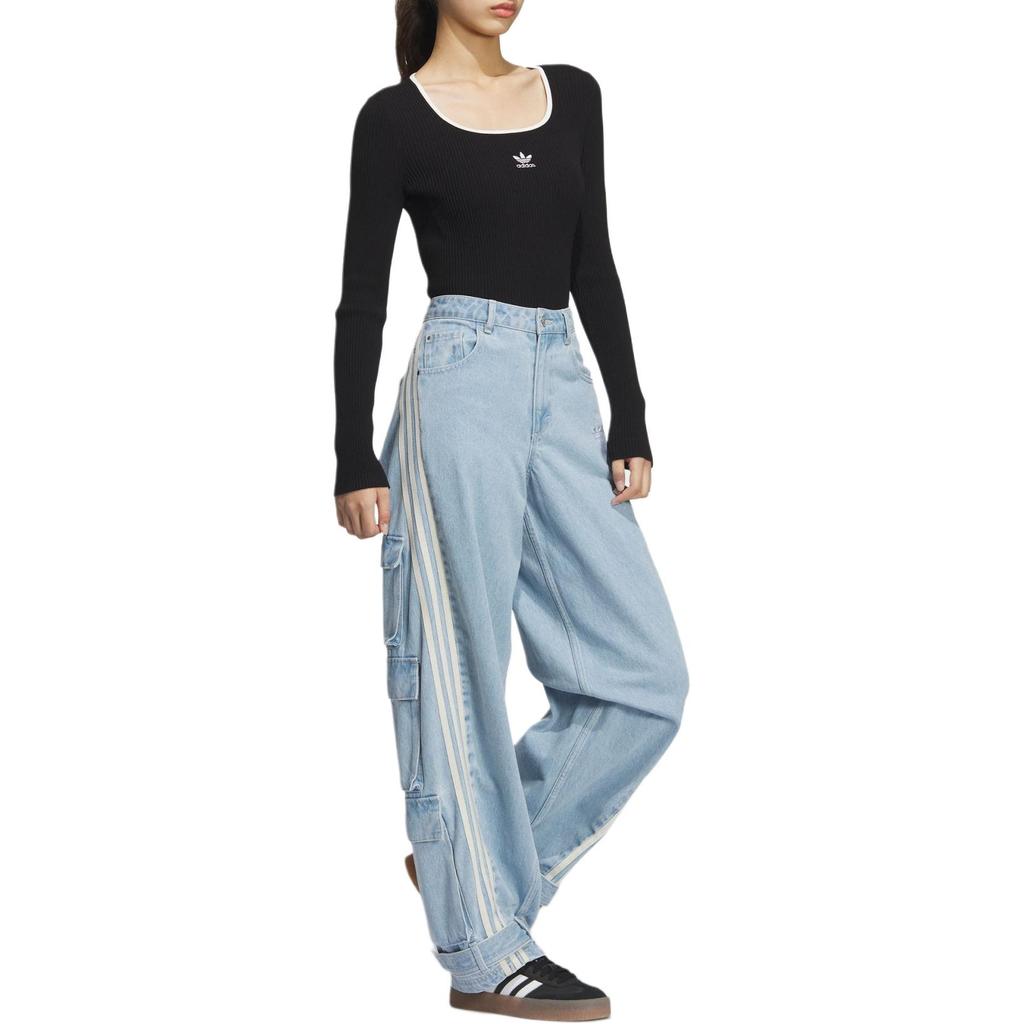 Adidas Kolekce Originals Adicolor Podzim Zima 24 Logo Přiléhavý Čtvercový Výstřih Dlouhý Rukáv Pletený Top Dámské topy Černá JM8052