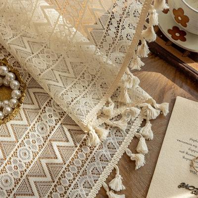 Style Pastoral 140m Moustiquaire en Dentelle Style Bohème Dentelle Ajourée Franges Rideau Voile Tulle Rideaux Décoration de Maison