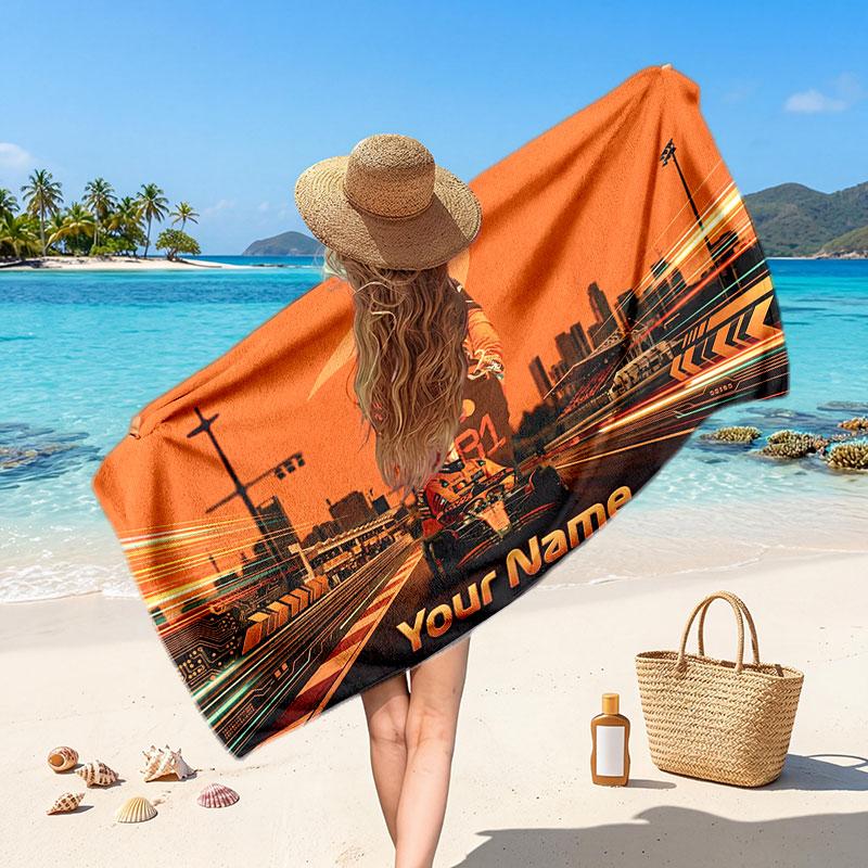 Oscar Piastri Customized Name Text Beach Towel, Soft Absorbent Towel Beach Pool Travel Personal Gift