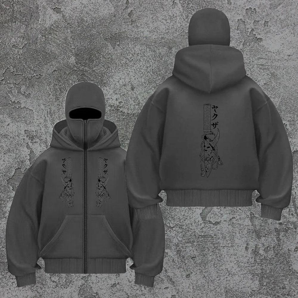 Trendy Zipper Hoodie Sword Men's Y2K Masked Hoodie Sweatshirt Sports Hoodie Spring and Autumn Plush