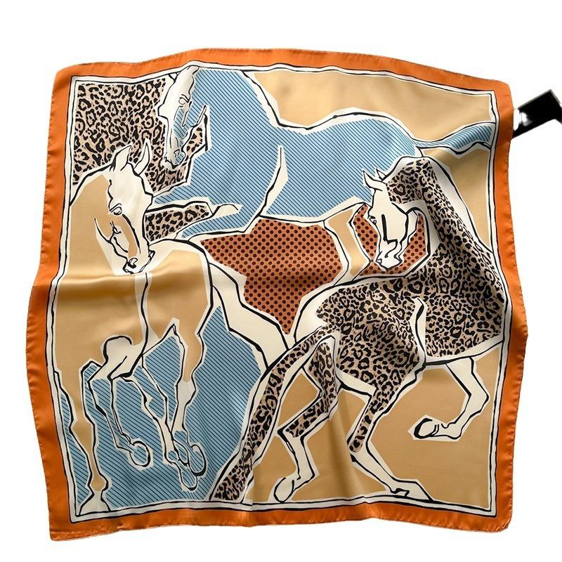 

68cm Leopard Print Horse Printed Scarf for Women s Autumn Winter Imitation Silk Scarf for Fashionable Versatile Headscarf Shawl