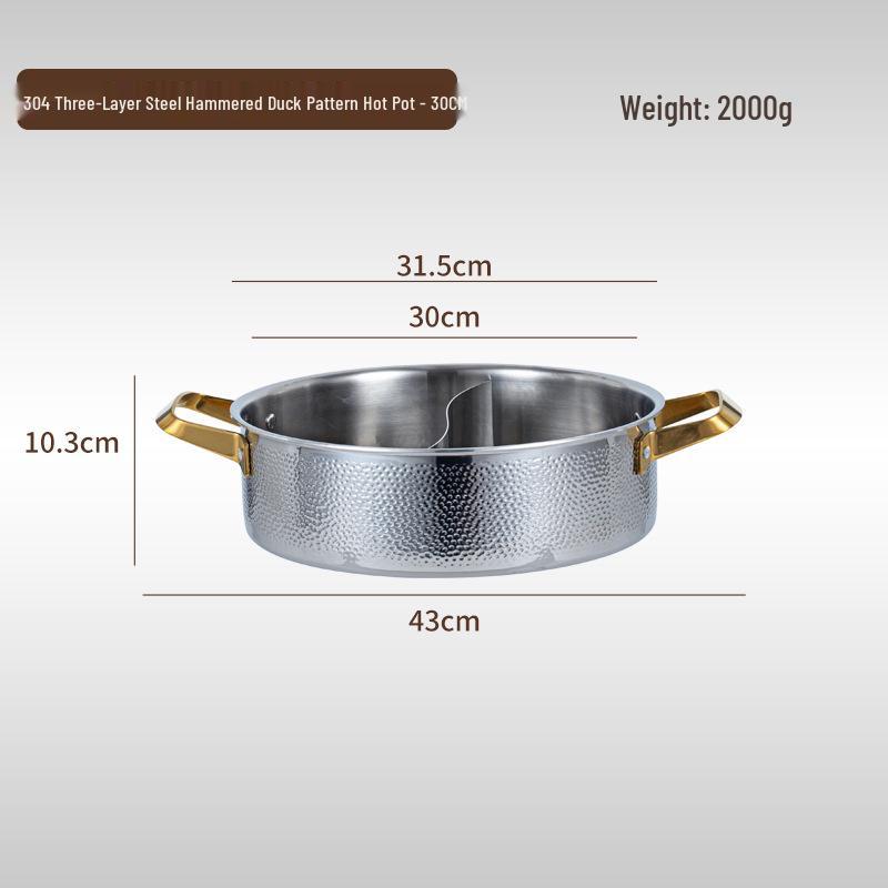 304 Edelstahl Doppelgriff Gehämmert Trennwand Hot Pot für Induktions- & Gasherde.