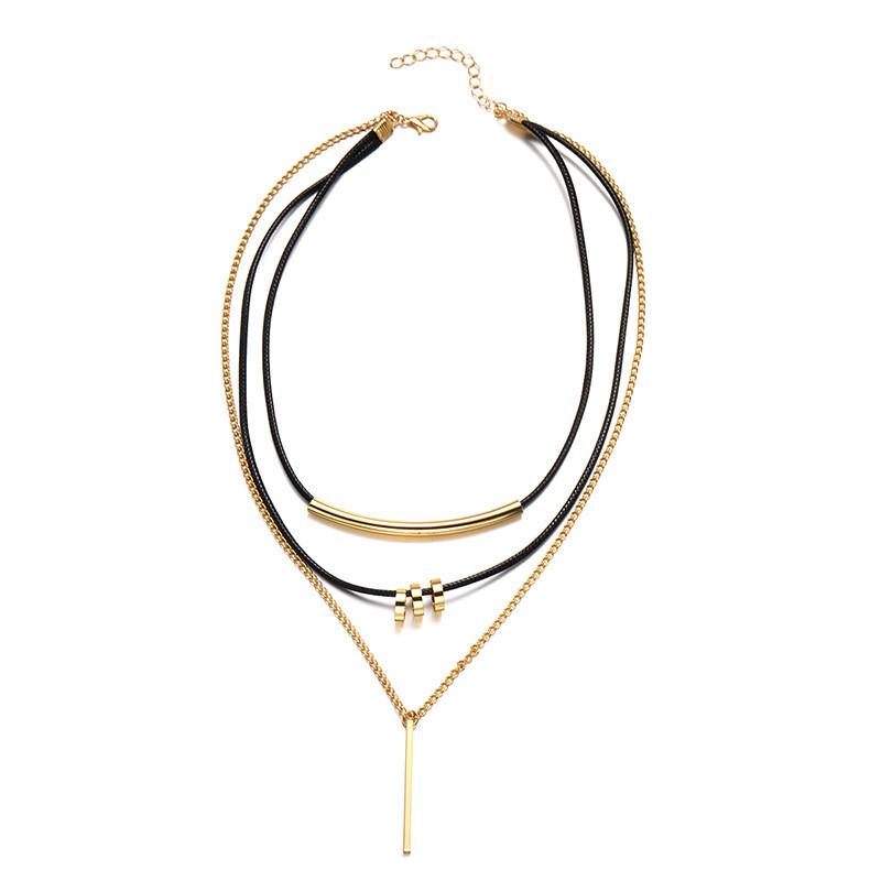 Modern Geometric Alloy Necklace For Women With Multilayer Design For Fall Winter Fashion