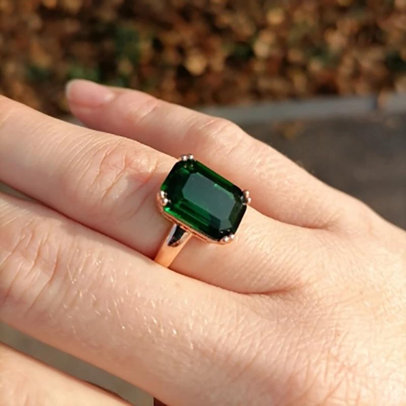 

Fashion Green Big Square Crystal Wedding Ring Jewelry for Women Rose Gold Color Cocktail Ring with Stone Evening Jewellry R700 12 зелений