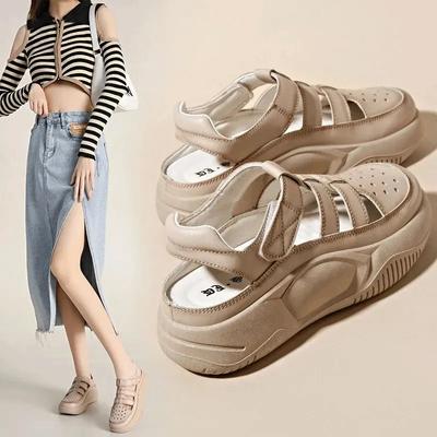 Sommer Plateau Sandalen Ausgeschnitten Dicke Sohle Schuhe Off White Schuhe Retro Schuhe Damen Freizeitschuhe