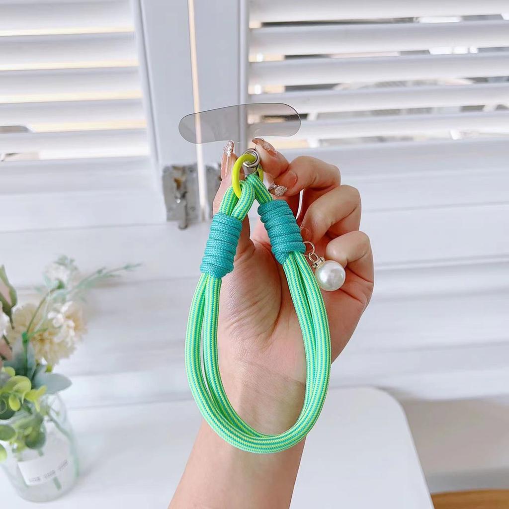 Phone Short Lanyard 30cm Wrist Strap Nylon Pearl Hand Strap with Tether Tab