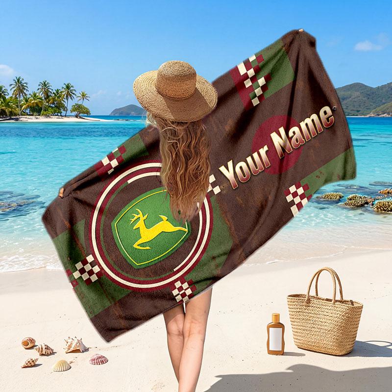 John Deere Aangepaste Naam Tekst Strandlaken, Zacht Absorberend Handdoek Strand Zwembad Reizen Persoonlijk Cadeau