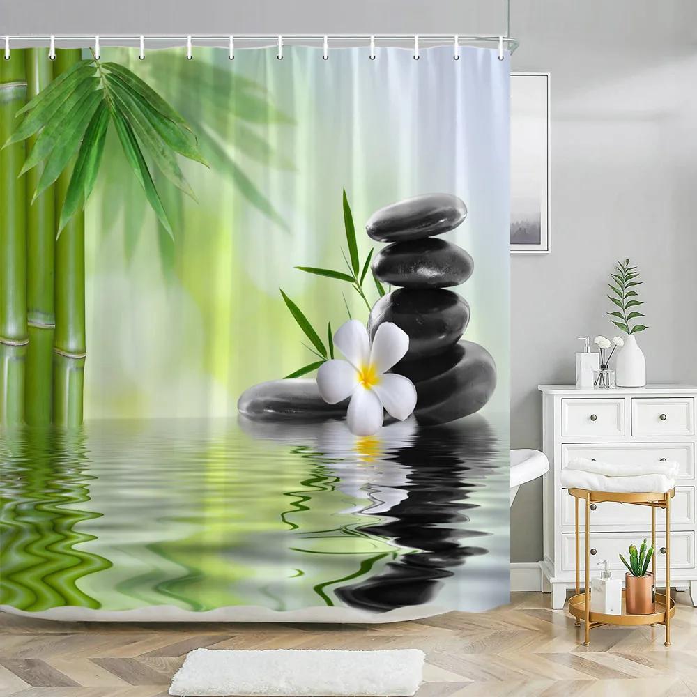 Blue Orchid Shower Curtain Natural Floral Reflection Painting Zen Spa Theme Bath Curtain Polyester Fabric Bathroom Curtain Hooks