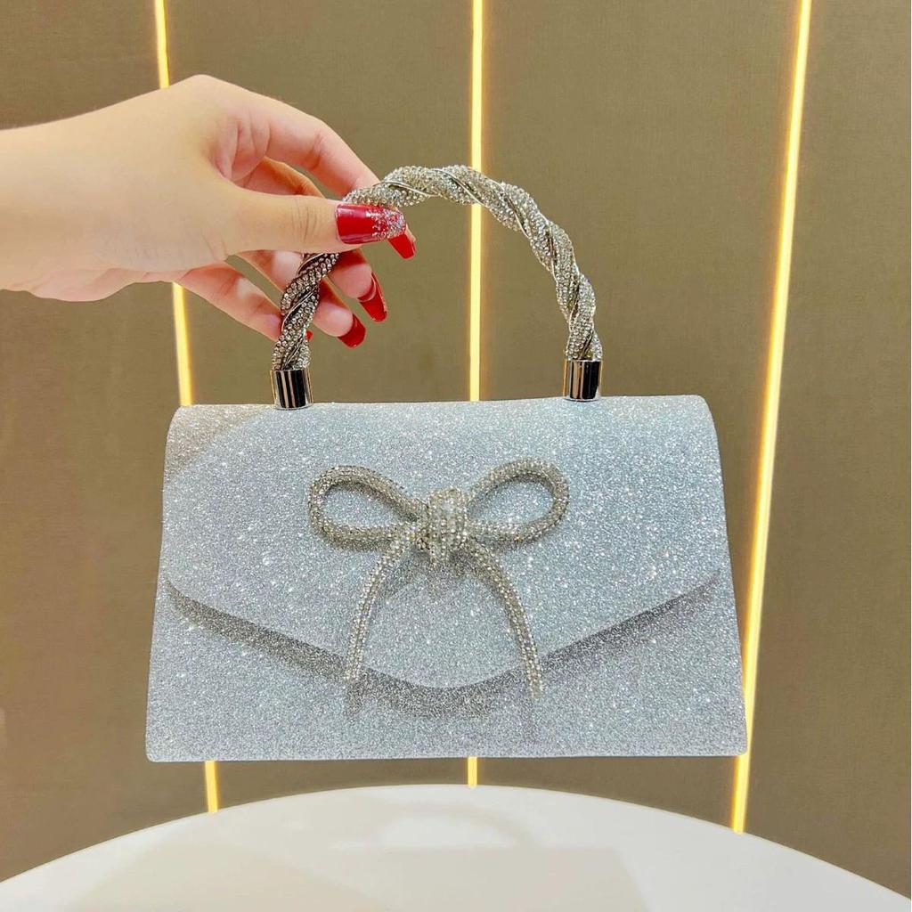 Elegante Bolso de Noche Brillante para Mujer con Adorno de Lazo Exquisito Bolso de Hombro Clutch para Fiestas, Bodas y Eventos Formales