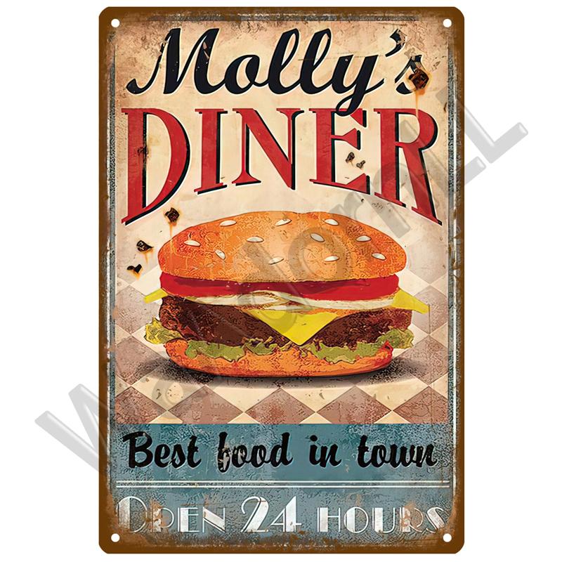 Metal Sign Home Decor Fast Food Vintage Tin Sign Plaque Metal Retro Plate Hot Dog Poster Wall Decor For Kitchen Cafe Diner Bar