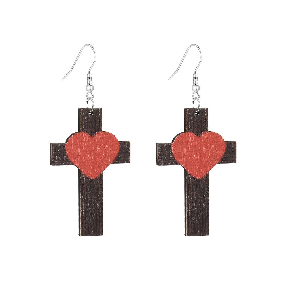 Eco-Friendly Wooden Earrings Fashion Personality Love Cross Mushroom Girl Geometric Earrings Earrings