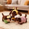 26/35CM Cute Dachshund Plush Toys Wear Clothes Doll Kawaii Pink Dress Blue Shirt Bee Dress Up Dachshund Doll Accompnay Toys