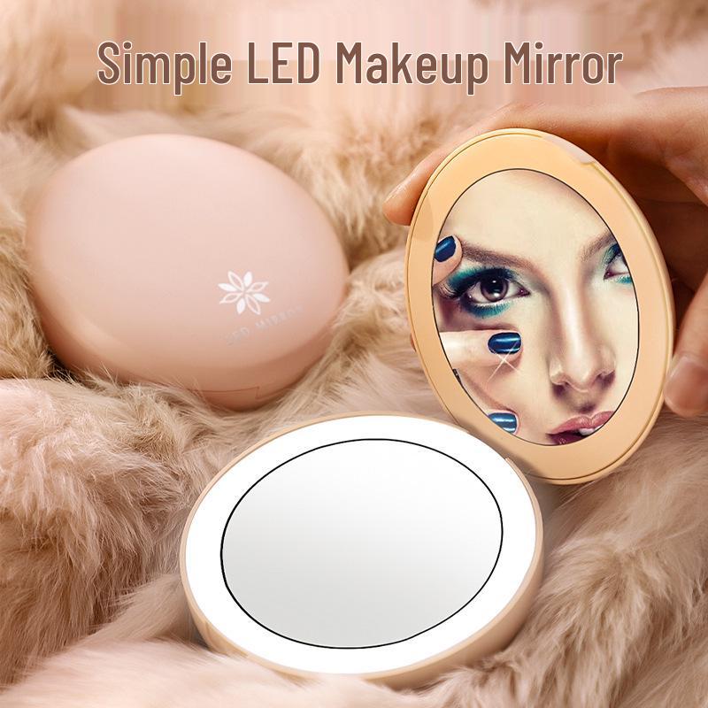 Portable USB-Charging LED Makeup Mirror: Double-Sided Folding Hand Warmer with Light & Magnification