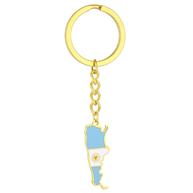 Argentina Map Flag Keychain Stainless Steel Charm Keyring Remembrances Jewelry