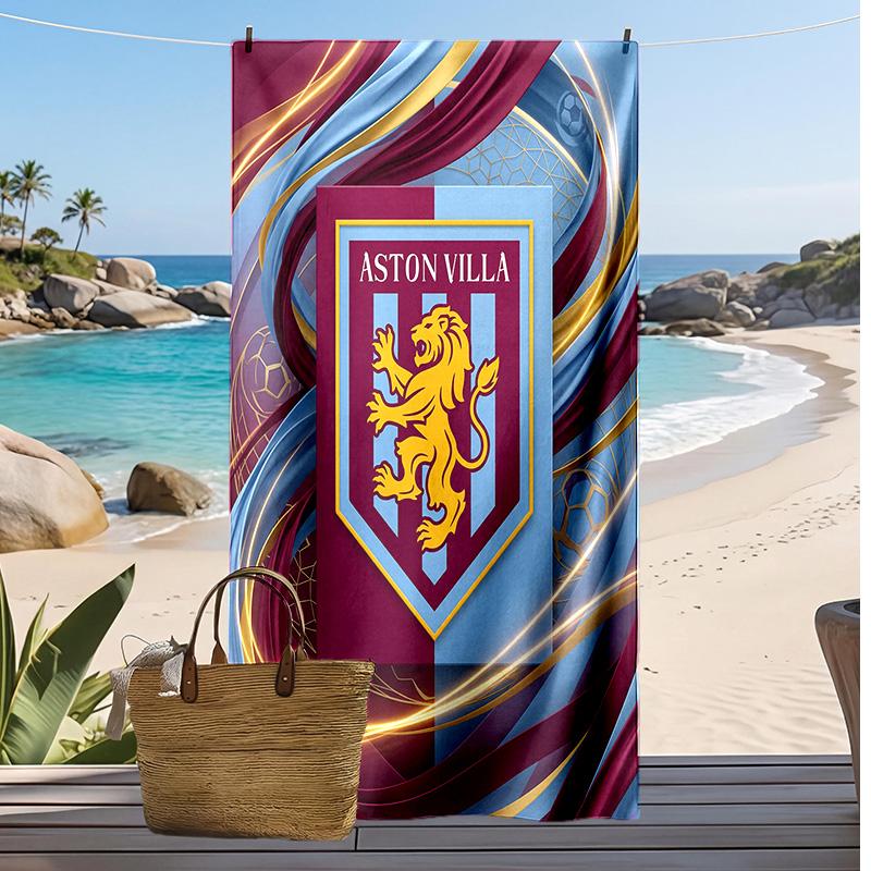 Asciugamano da Spiaggia con Stampa Calcio Aston Villa, Asciugamano Grande Morbido ad Asciugatura Rapida per Spiaggia Campeggio Nuoto