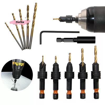 12Pcs Titanium-plated Hex Countersink Set With Replaceable Bits, Magnetic Holder & L-wrench. Power Drill Compatible For Fast