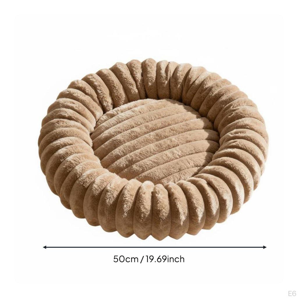 Round Soft Pet Bed Warm Donut Dog FourSeason Ribbed Lounger for Dogs, Cats Gray 40CM