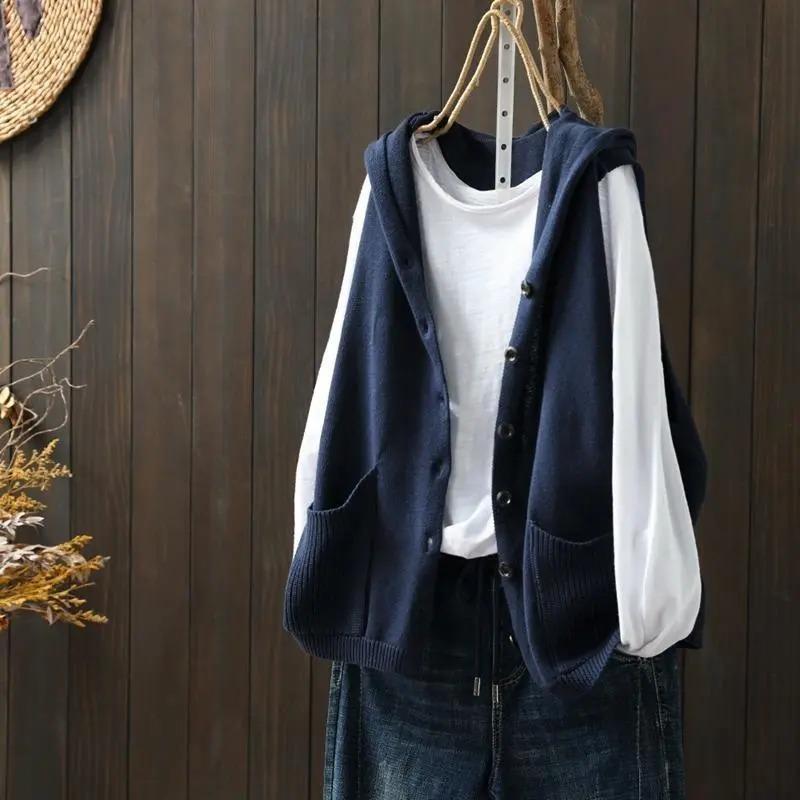 Weste für Damen Ärmellose Pullover Tops Gestrickte Unifarbene Kapuzenweste Oversize Locker Vielseitig Lässige Ärmellose Weste Top