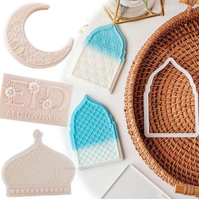 Islamic Ramadan Acrylic Fondant Embossing Stamp Press Eid Mubarak Cookie Cutters Party Pastry Biscuit Baking Decoration Supplies