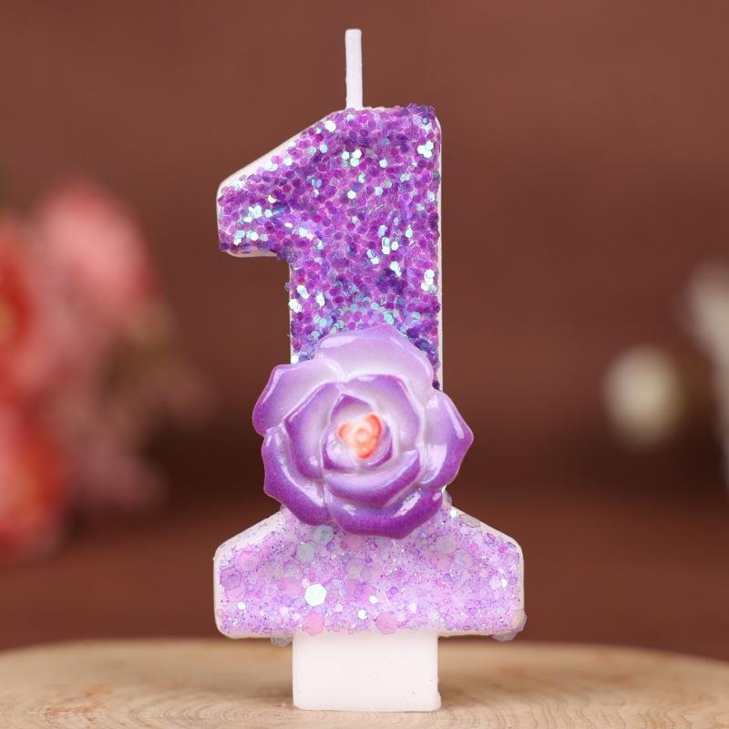Purple Flower Number Birthday Candle Cake Decoration Party Handmade Number Candle 0-9